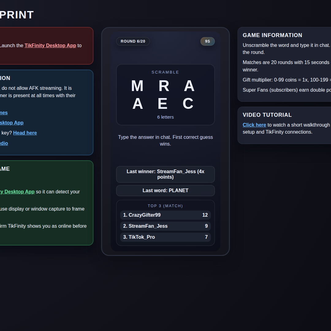 Anagram Sprint screenshot showing solve race