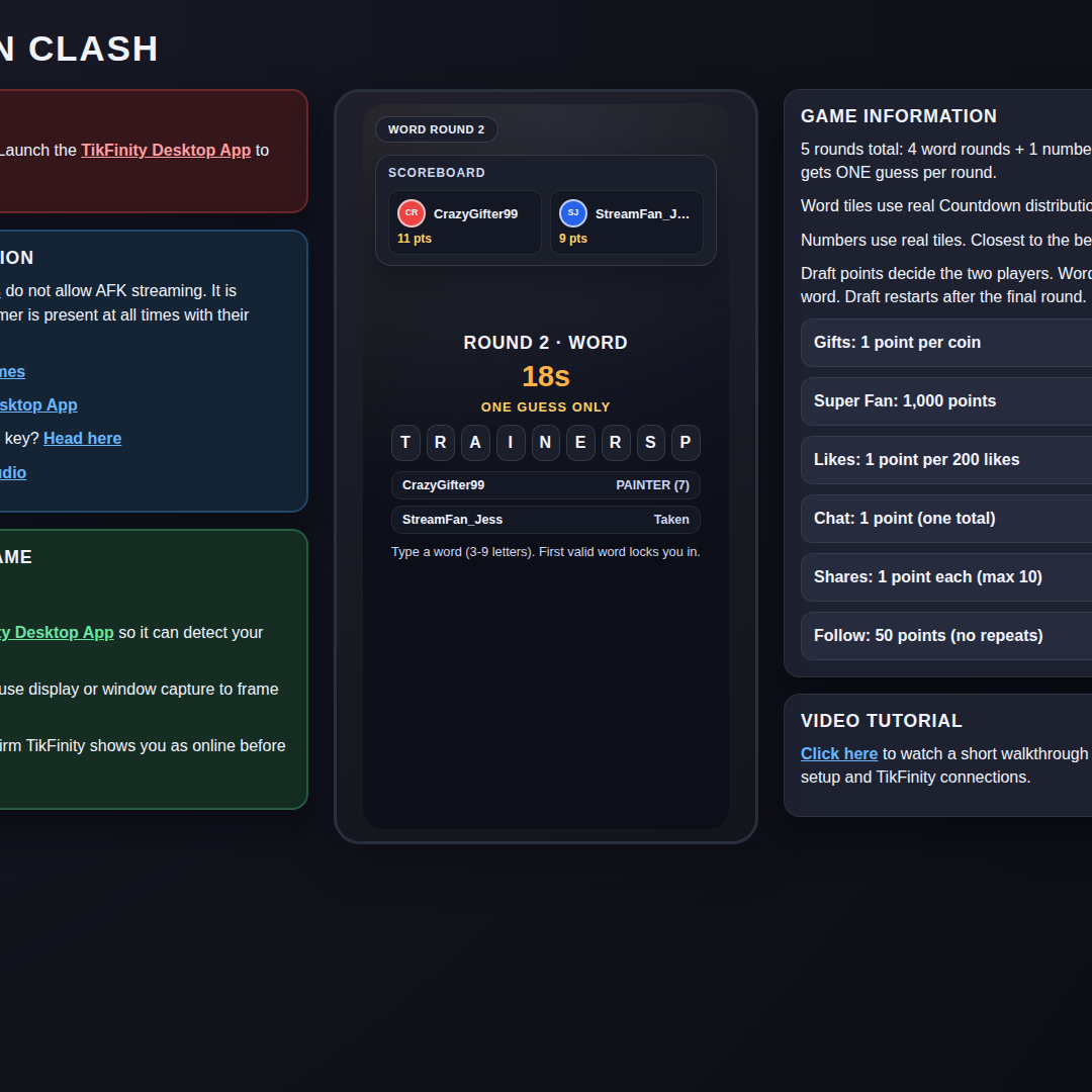 Countdown Clash screenshot showing word round