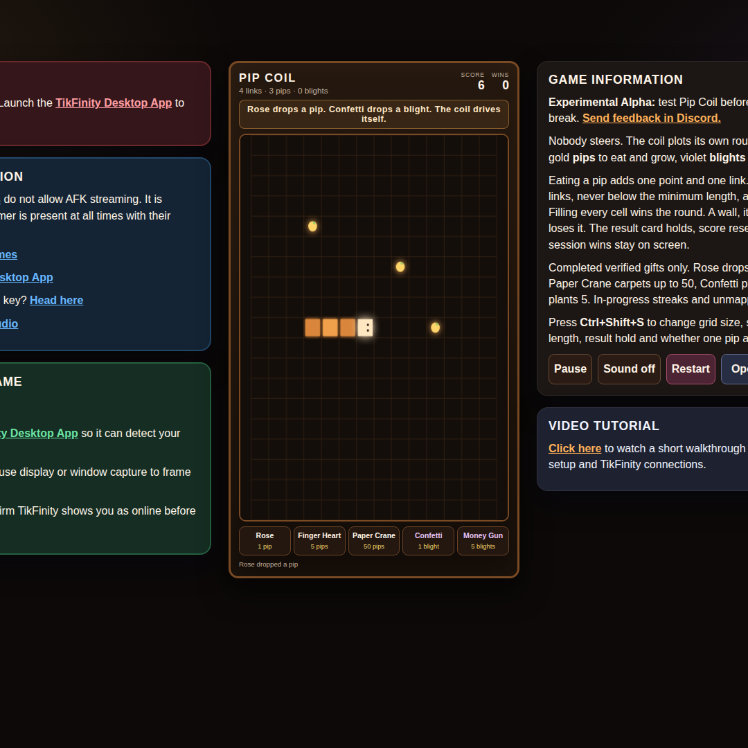 Pip Coil screenshot showing pip coil run
