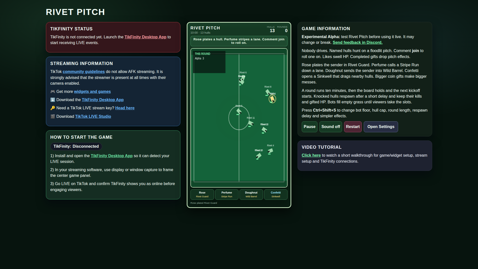 Rivet Pitch hero screenshot showing rivet pitch run