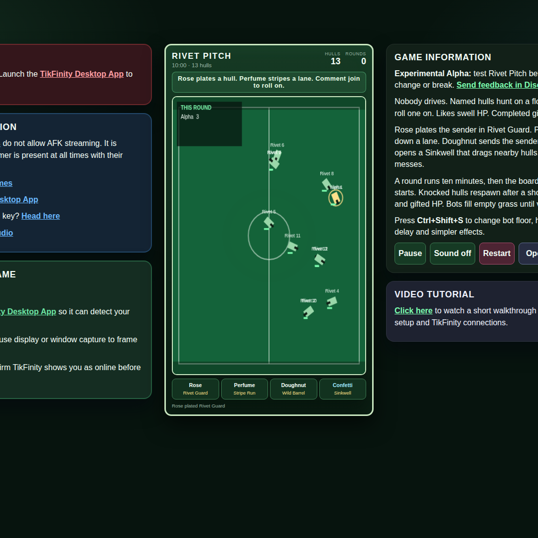 Rivet Pitch screenshot showing rivet pitch run