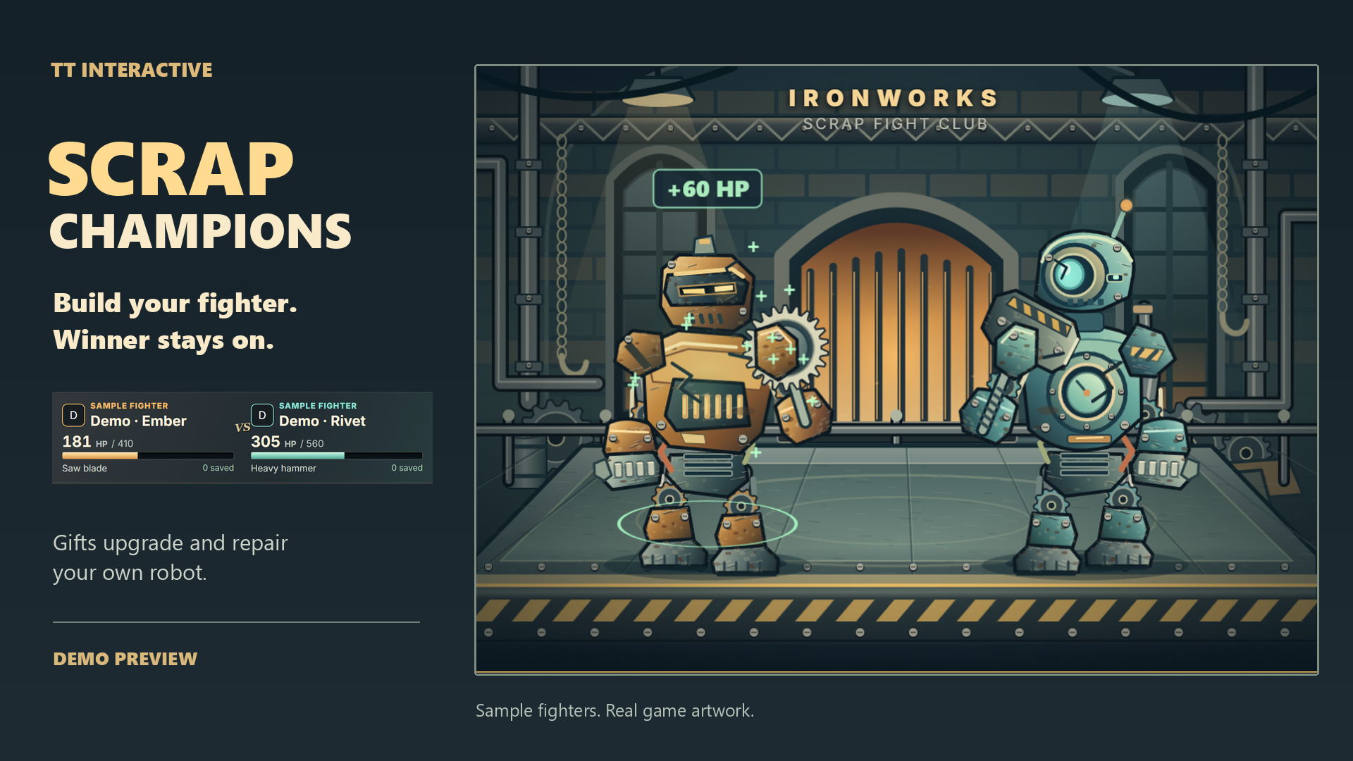 Scrap Champions hero screenshot showing bolt champion