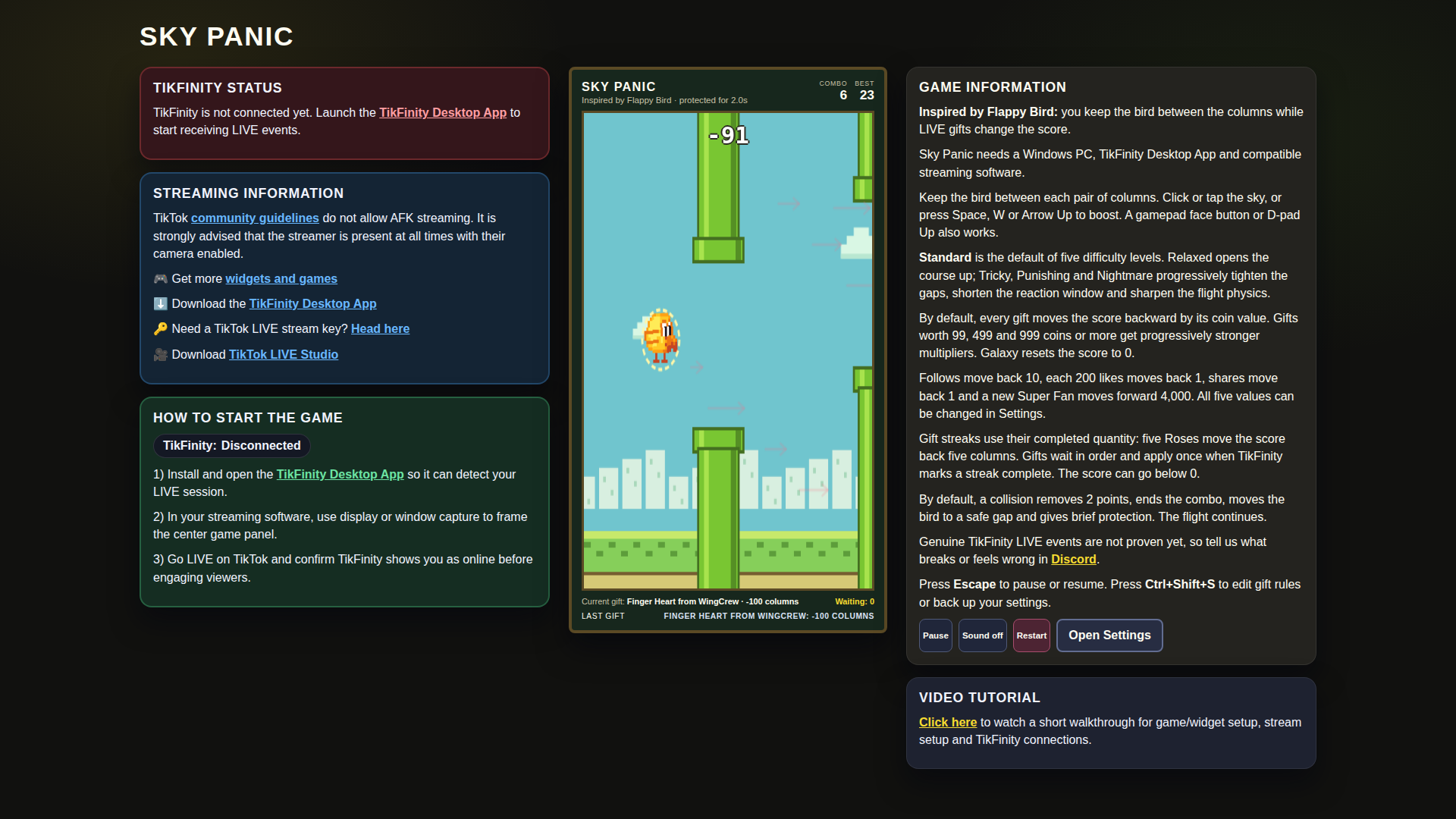 Sky Panic hero screenshot showing active course