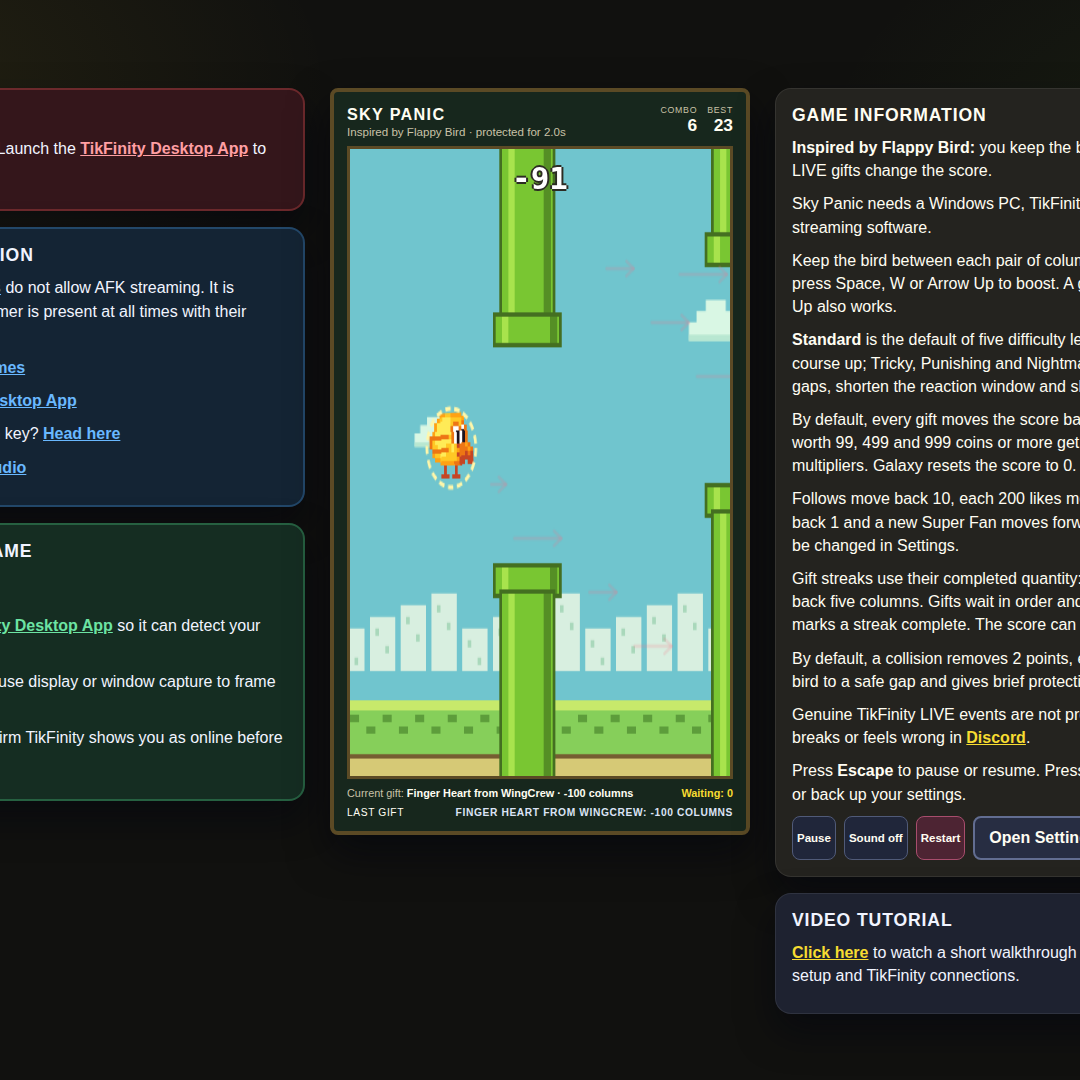 Sky Panic screenshot showing active course