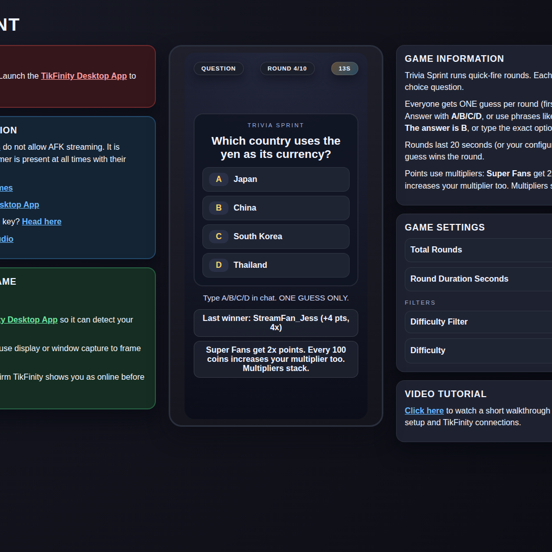 Trivia Sprint screenshot showing question live